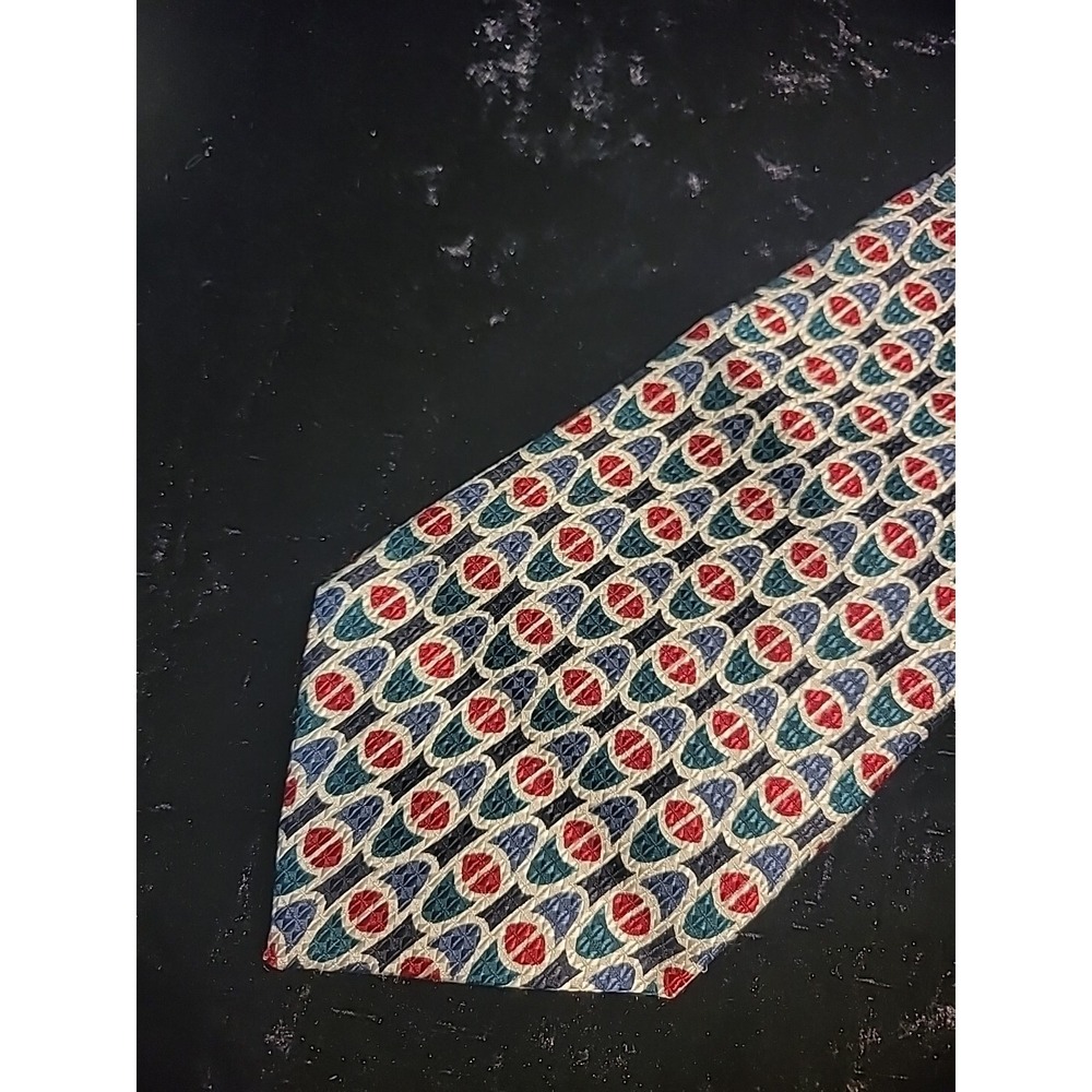 Vintage RTHR Mens Neck Tie Green Red Geometric Professional Suit